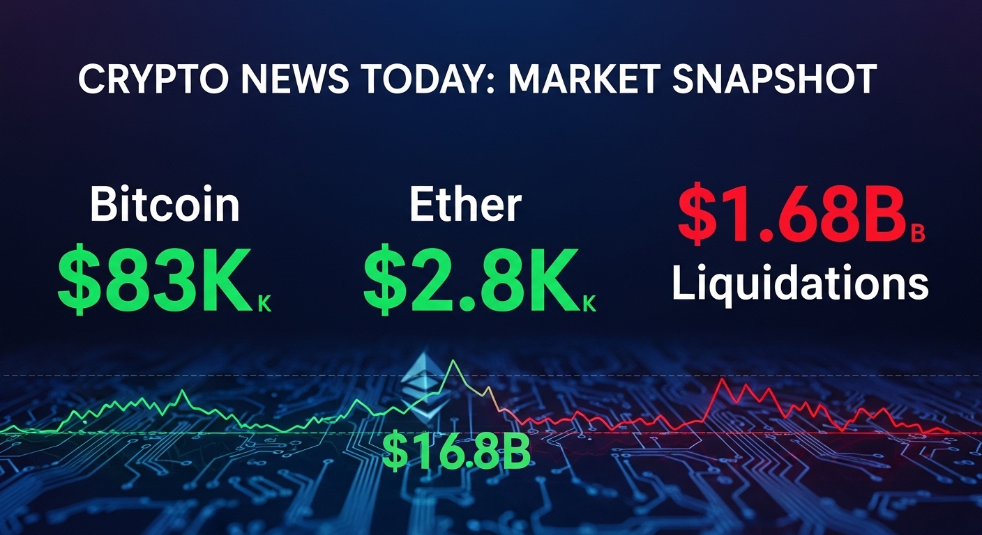 Crypto news today market snapshot Bitcoin $83K, Ether $2.8K, and $1.68B liquidations